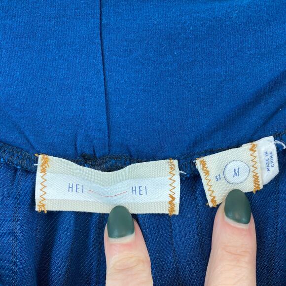 Anthropologie Hei Hei Blue Eventide Crop Roll-Down Waist Pants Linen Size Medium - Picture 8 of 11